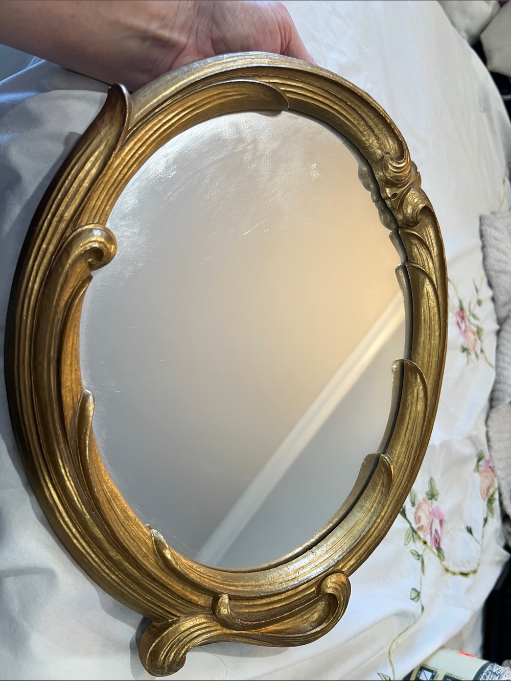 Vintage Syroco Wood Gold Oval Decorative WallTable top Mirror - Elegant Accent